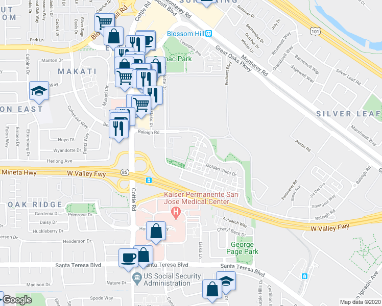 map of restaurants, bars, coffee shops, grocery stores, and more near 531 Autumn Meadow Drive in San Jose