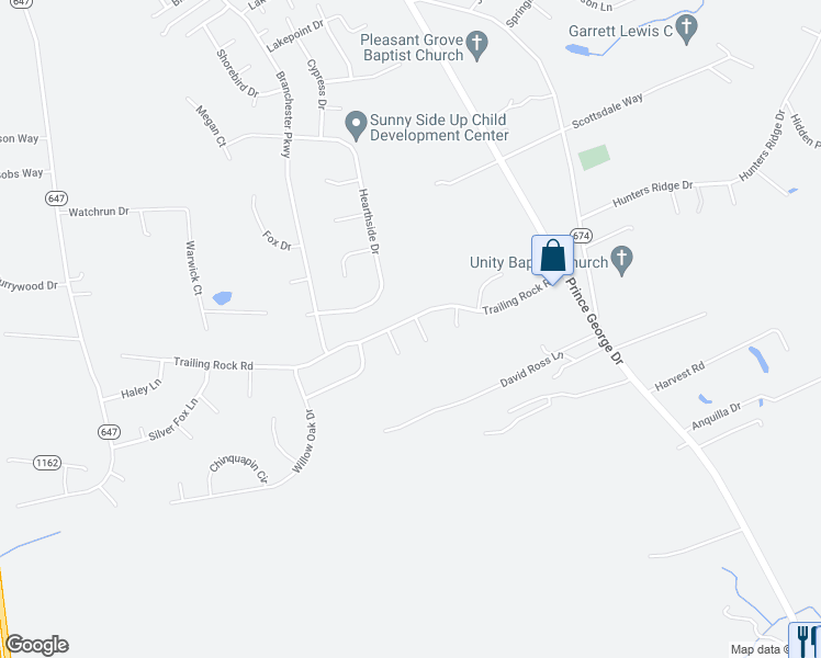 map of restaurants, bars, coffee shops, grocery stores, and more near 5101 Fox Den Court in Prince George