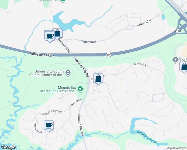 map of restaurants, bars, coffee shops, grocery stores, and more near 112 Peyton Road in Williamsburg