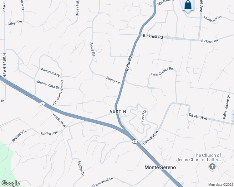map of restaurants, bars, coffee shops, grocery stores, and more near 18635 Montewood Drive in Saratoga