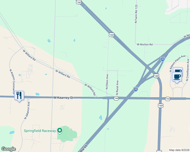 map of restaurants, bars, coffee shops, grocery stores, and more near 2541 North Eldon Avenue in Springfield