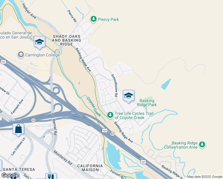 map of restaurants, bars, coffee shops, grocery stores, and more near 828 Monarch Lane in San Jose