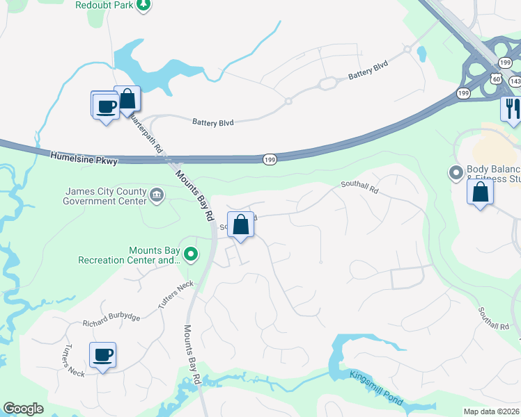 map of restaurants, bars, coffee shops, grocery stores, and more near 129 Peyton Rd in Williamsburg