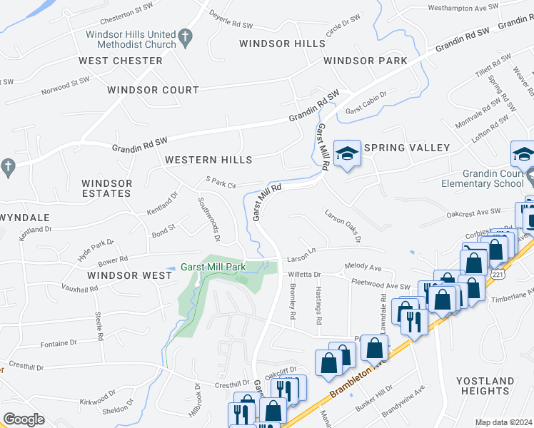 map of restaurants, bars, coffee shops, grocery stores, and more near 4008 Garst Mill Road in Cave Spring