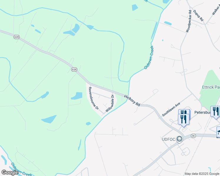 map of restaurants, bars, coffee shops, grocery stores, and more near 20408 Stonewood Manor Drive in Petersburg
