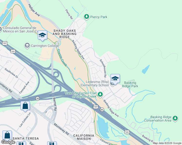 map of restaurants, bars, coffee shops, grocery stores, and more near 924 Monarch Circle in San Jose
