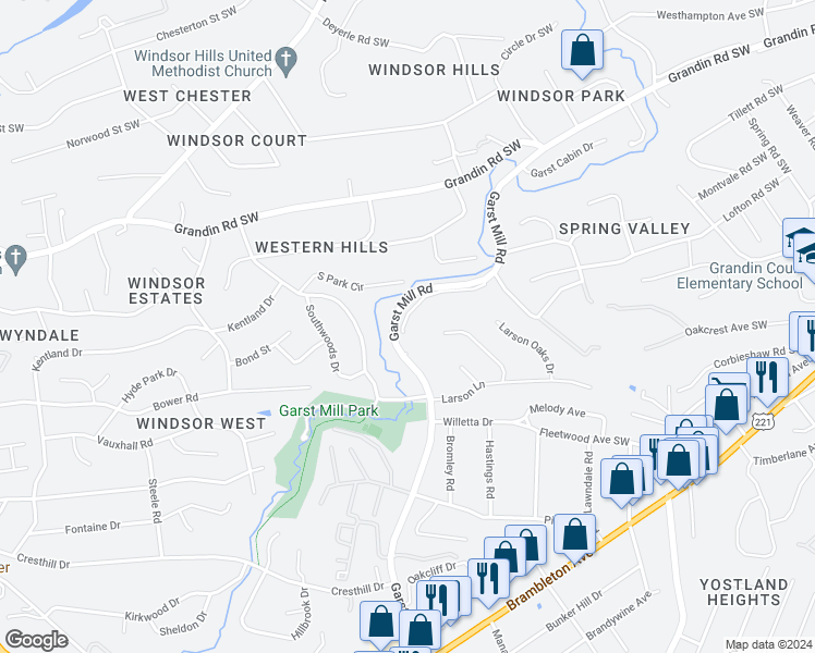 map of restaurants, bars, coffee shops, grocery stores, and more near 4008 Garst Mill Road in Cave Spring