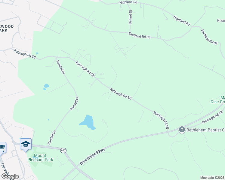 map of restaurants, bars, coffee shops, grocery stores, and more near 2603 Rutrough Rd SE in Roanoke