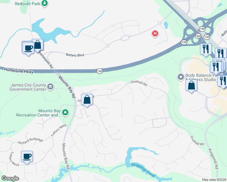 map of restaurants, bars, coffee shops, grocery stores, and more near 100 Daingerfield Road in Williamsburg