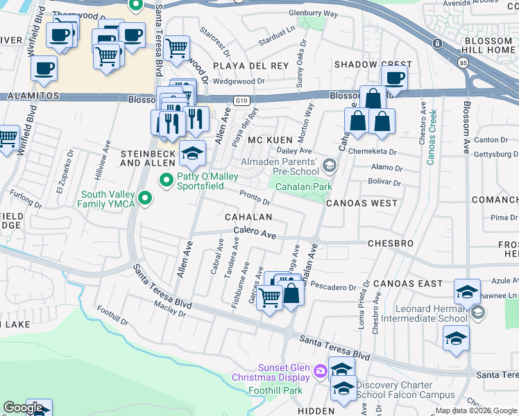 map of restaurants, bars, coffee shops, grocery stores, and more near 5814 Soltero Drive in San Jose