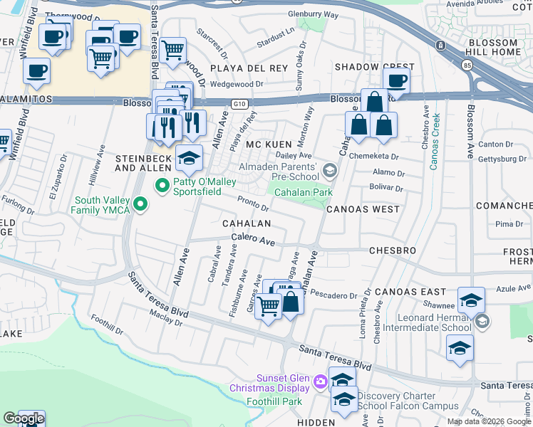 map of restaurants, bars, coffee shops, grocery stores, and more near 5814 Soltero Drive in San Jose