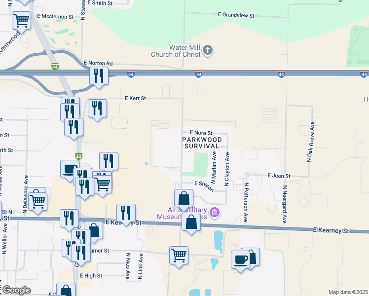 map of restaurants, bars, coffee shops, grocery stores, and more near 2206 East Livingston Street in Springfield
