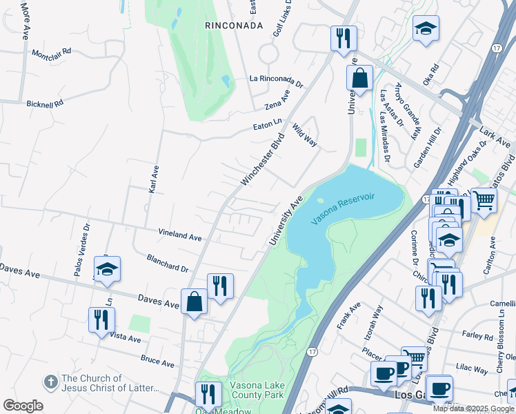 map of restaurants, bars, coffee shops, grocery stores, and more near 137 Bersano Lane in Los Gatos
