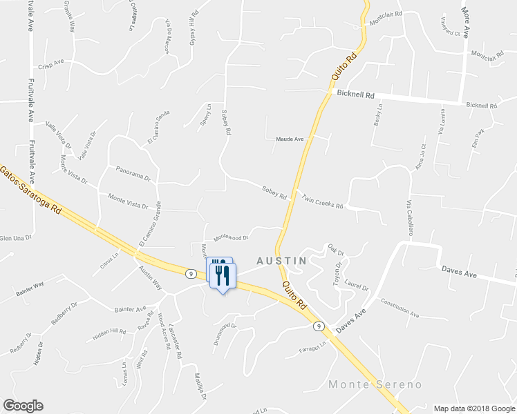map of restaurants, bars, coffee shops, grocery stores, and more near 15283 Sobey Road in Saratoga