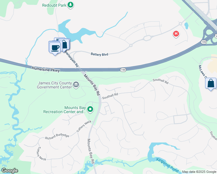 map of restaurants, bars, coffee shops, grocery stores, and more near 112 Peyton Road in Williamsburg