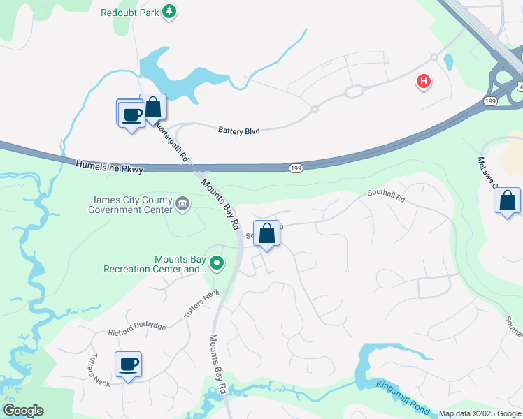 map of restaurants, bars, coffee shops, grocery stores, and more near 112 Peyton Road in Williamsburg