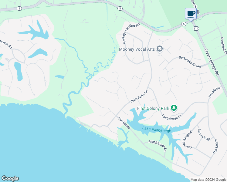 map of restaurants, bars, coffee shops, grocery stores, and more near 102 Fernwood Road in Williamsburg