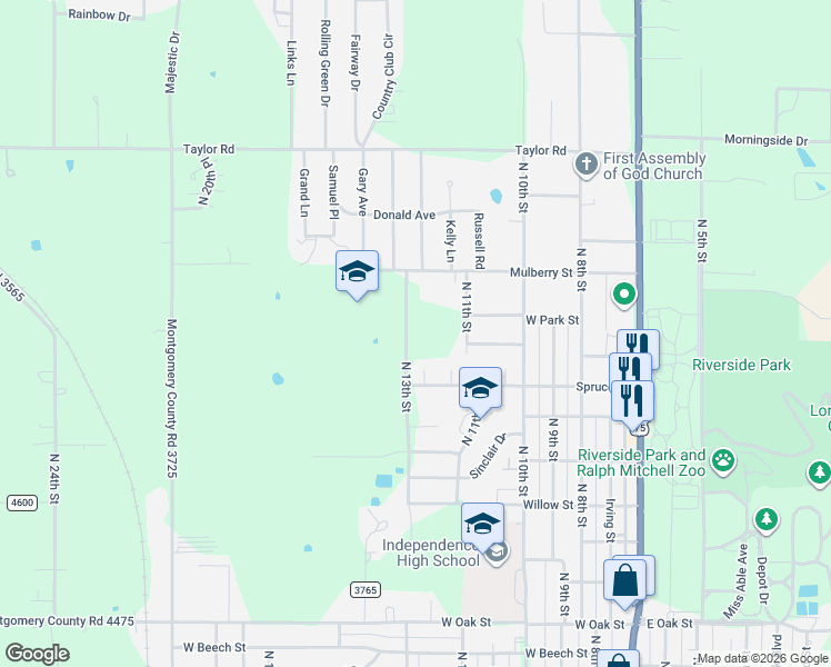 map of restaurants, bars, coffee shops, grocery stores, and more near 2112 North 13th Street in Independence