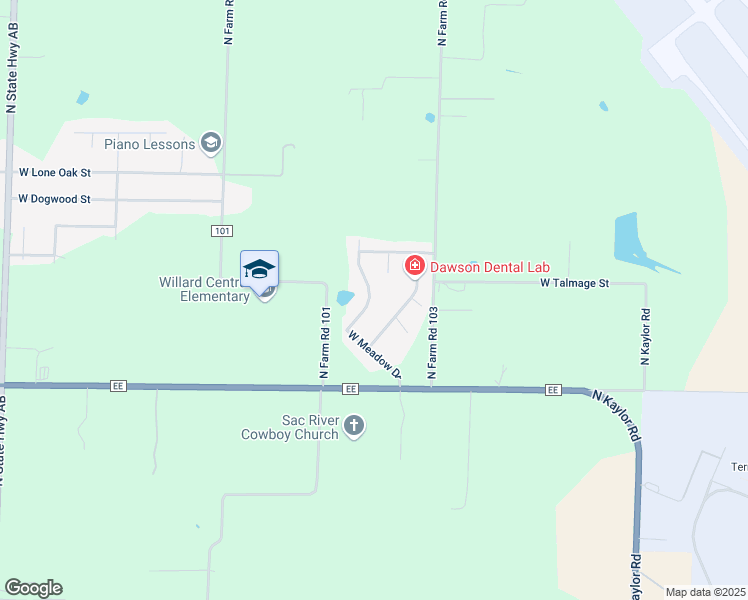 map of restaurants, bars, coffee shops, grocery stores, and more near 2556 North Meadow Lake Drive in Springfield
