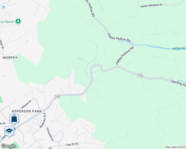 map of restaurants, bars, coffee shops, grocery stores, and more near 1531 Harding Road in Blacksburg