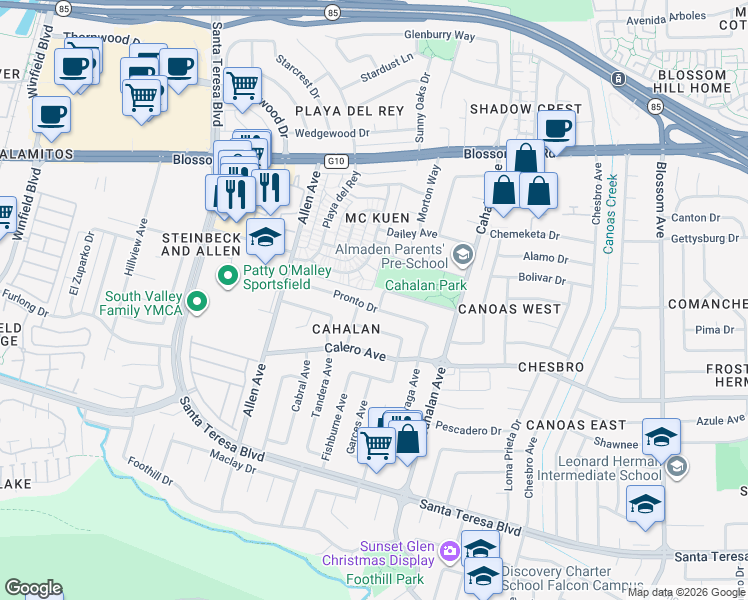 map of restaurants, bars, coffee shops, grocery stores, and more near 5814 Soltero Drive in San Jose
