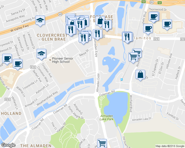 map of restaurants, bars, coffee shops, grocery stores, and more near in San Jose