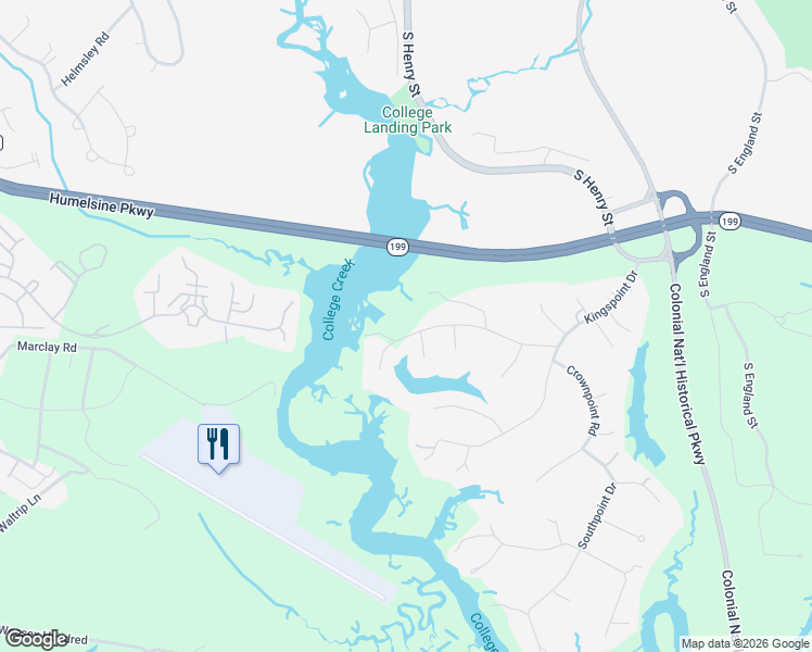 map of restaurants, bars, coffee shops, grocery stores, and more near 116 Northpoint Drive in Williamsburg