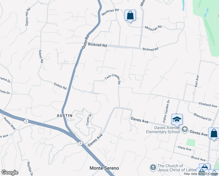 map of restaurants, bars, coffee shops, grocery stores, and more near 18333 Chadbourne Lane in Monte Sereno