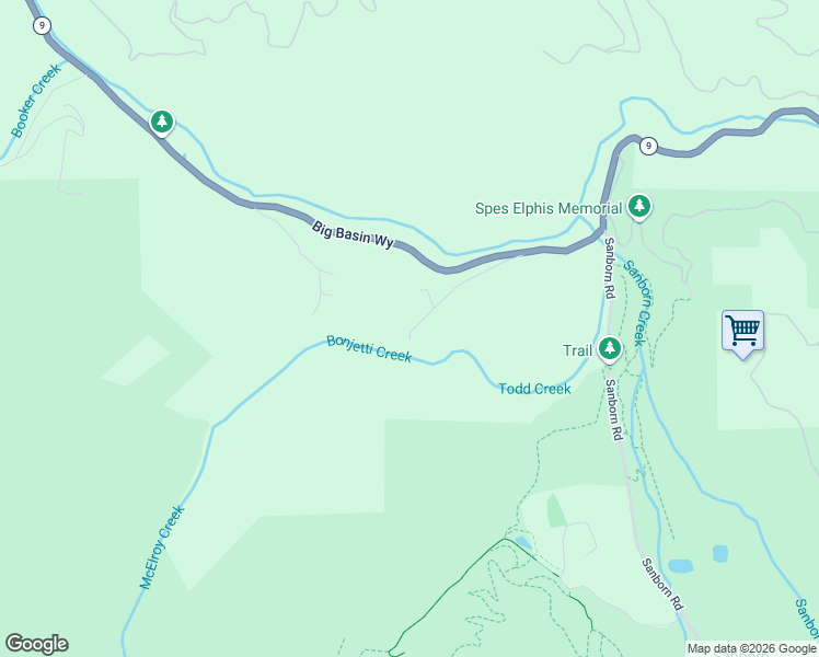 map of restaurants, bars, coffee shops, grocery stores, and more near 23286 Big Basin Way in Saratoga