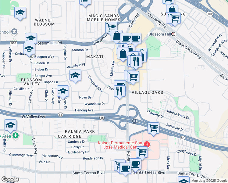 map of restaurants, bars, coffee shops, grocery stores, and more near 115 Herlong Avenue in San Jose