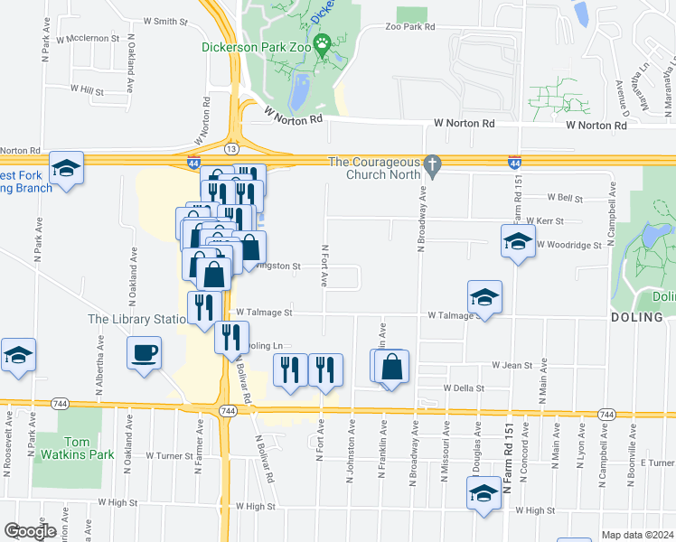 map of restaurants, bars, coffee shops, grocery stores, and more near 1248 West Livingston Street in Springfield