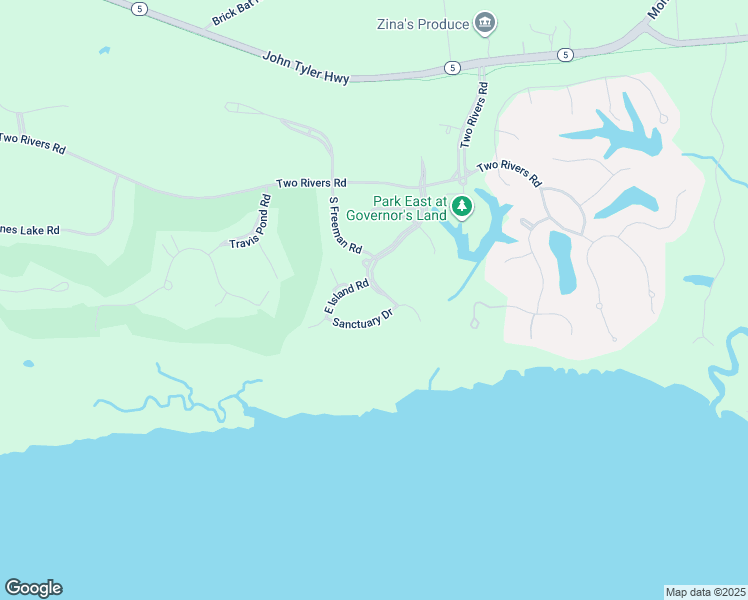 map of restaurants, bars, coffee shops, grocery stores, and more near 3036 Whittaker Island Road in Williamsburg