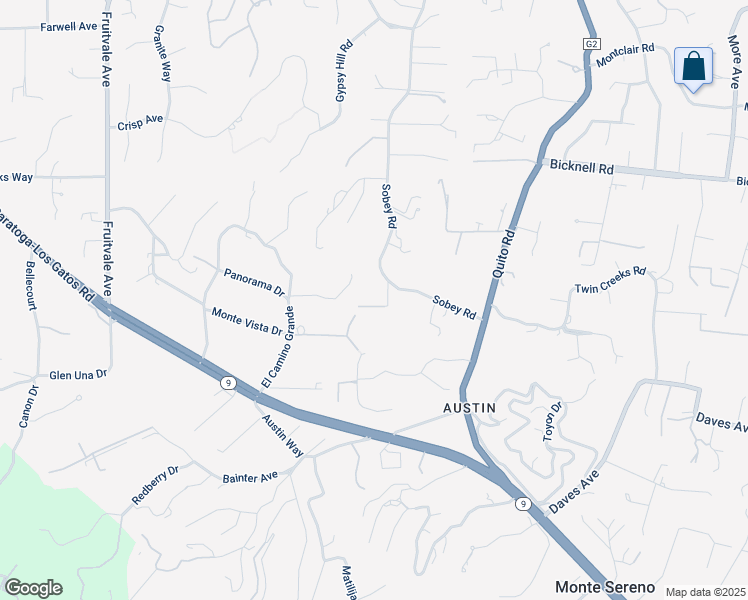 map of restaurants, bars, coffee shops, grocery stores, and more near 15215 Sobey Road in Saratoga