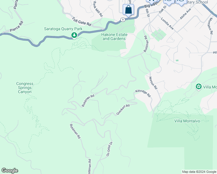 map of restaurants, bars, coffee shops, grocery stores, and more near 15345 Bohlman Road in Saratoga