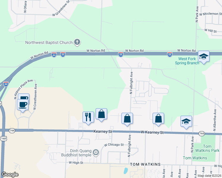 map of restaurants, bars, coffee shops, grocery stores, and more near 2765 West North Street in Springfield