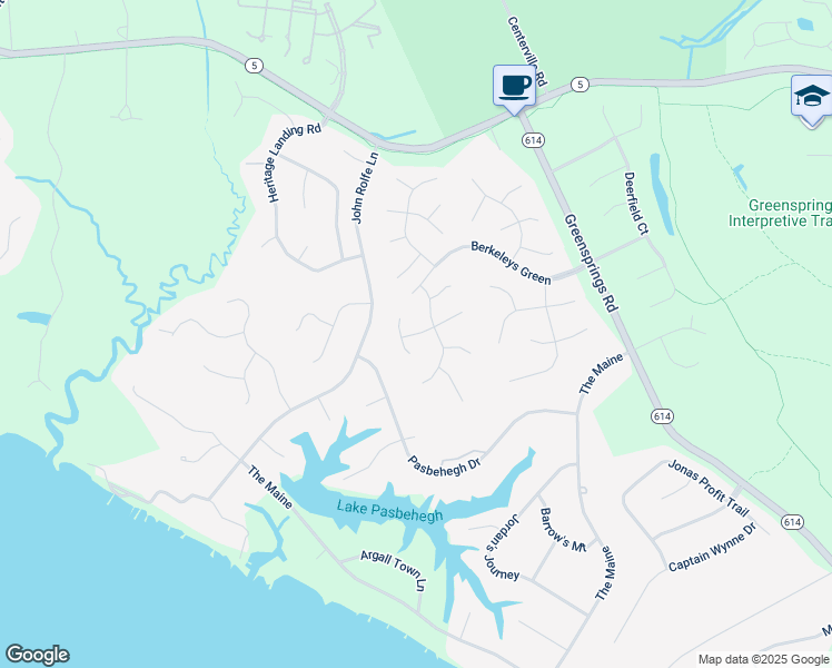 map of restaurants, bars, coffee shops, grocery stores, and more near West Bay in James City County