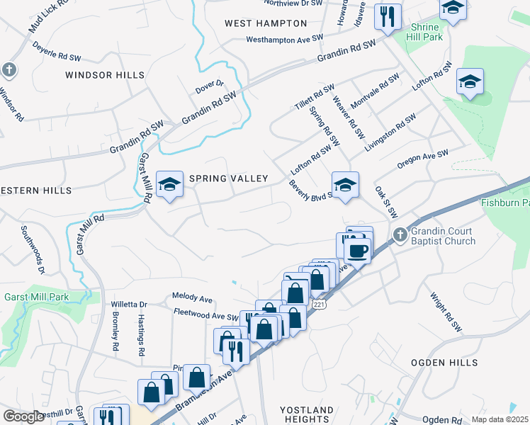 map of restaurants, bars, coffee shops, grocery stores, and more near 3014 Tamarack Trail in Cave Spring