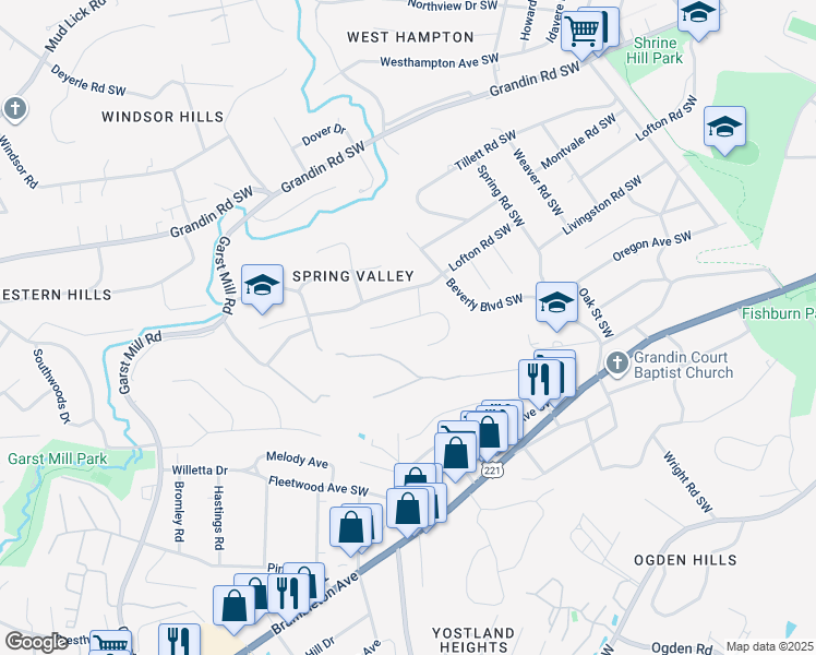 map of restaurants, bars, coffee shops, grocery stores, and more near 3014 Tamarack Trail in Cave Spring