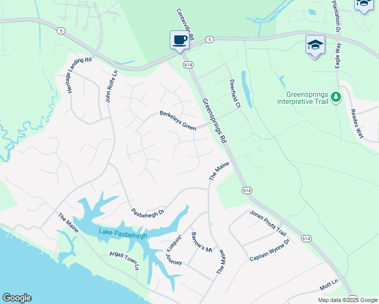 map of restaurants, bars, coffee shops, grocery stores, and more near 3204 Woods Walk Court in Williamsburg