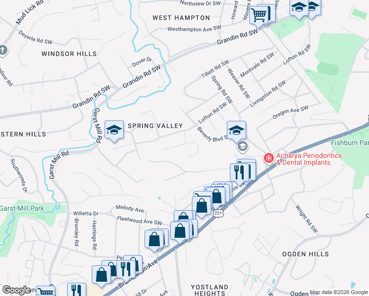 map of restaurants, bars, coffee shops, grocery stores, and more near 3006 Tamarack Trail in Roanoke