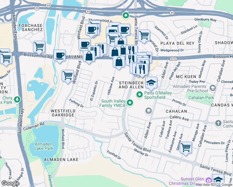 map of restaurants, bars, coffee shops, grocery stores, and more near 883 Tallman Court in San Jose