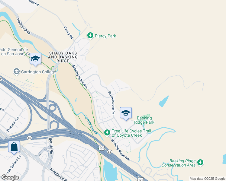 map of restaurants, bars, coffee shops, grocery stores, and more near 6751 Positano Lane in San Jose