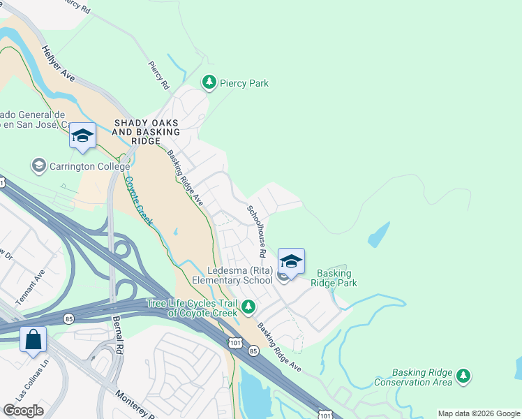 map of restaurants, bars, coffee shops, grocery stores, and more near 6751 Positano Lane in San Jose