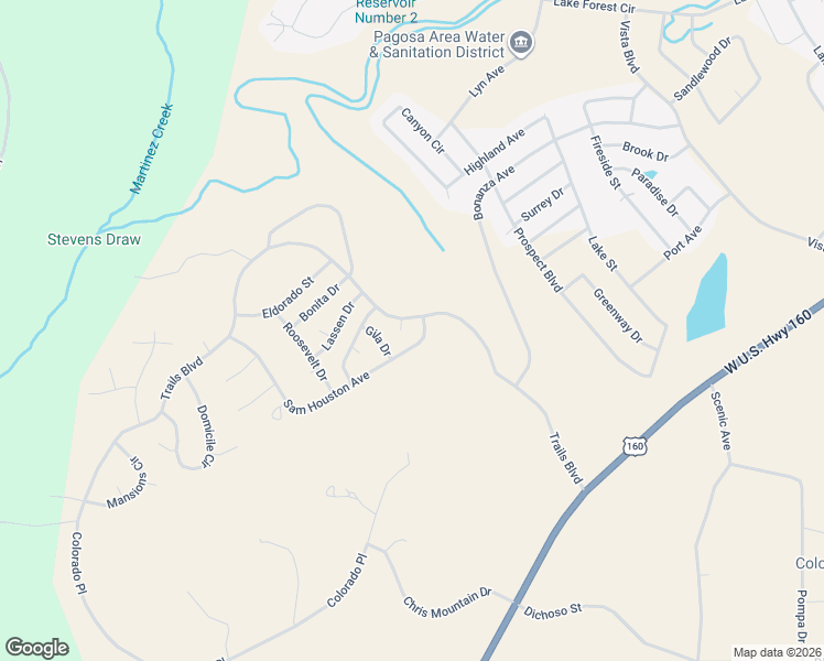 map of restaurants, bars, coffee shops, grocery stores, and more near 22 Sam Houston Ave in Pagosa Springs
