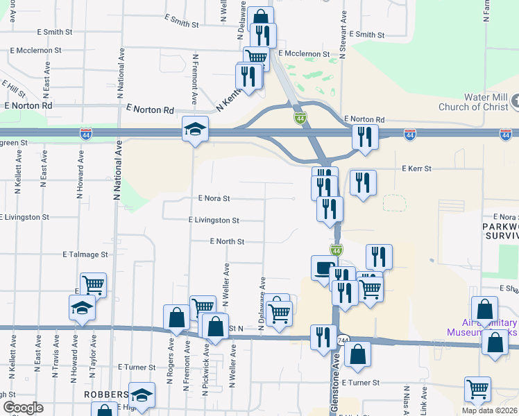 map of restaurants, bars, coffee shops, grocery stores, and more near 2719 North Delaware Avenue in Springfield
