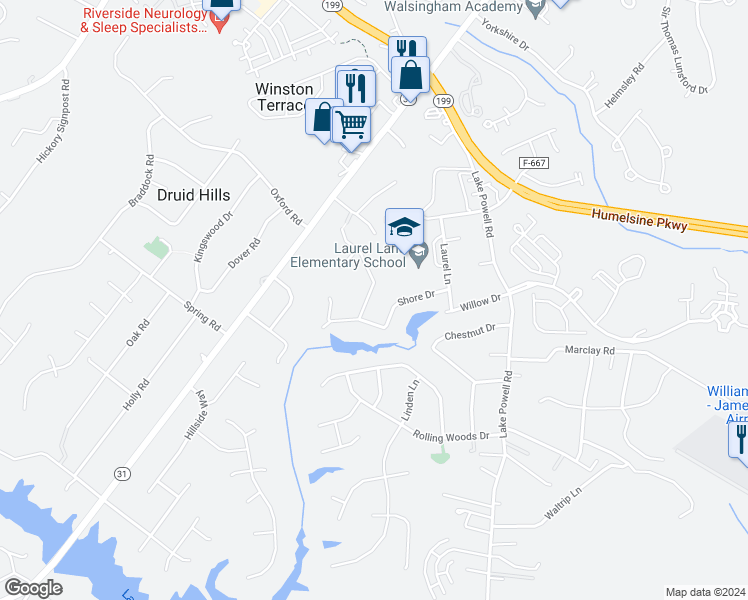 map of restaurants, bars, coffee shops, grocery stores, and more near 222 Colony Point Road in Williamsburg