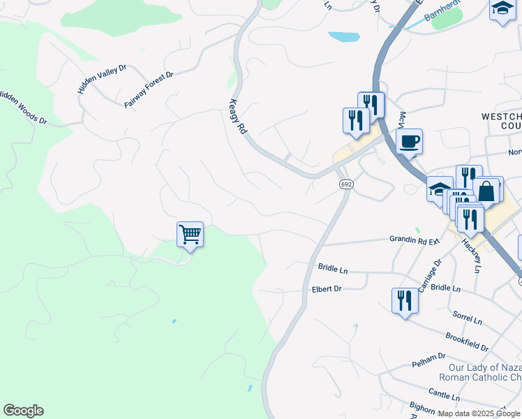 map of restaurants, bars, coffee shops, grocery stores, and more near 5517 Warwood Drive in Roanoke