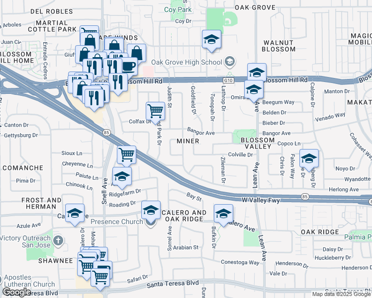 map of restaurants, bars, coffee shops, grocery stores, and more near 5780 Herma Street in San Jose