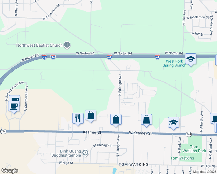 map of restaurants, bars, coffee shops, grocery stores, and more near 2765 West North Street in Springfield