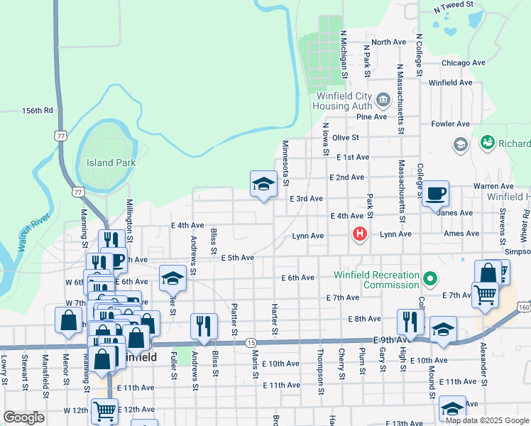 map of restaurants, bars, coffee shops, grocery stores, and more near 311 Harter Street in Winfield